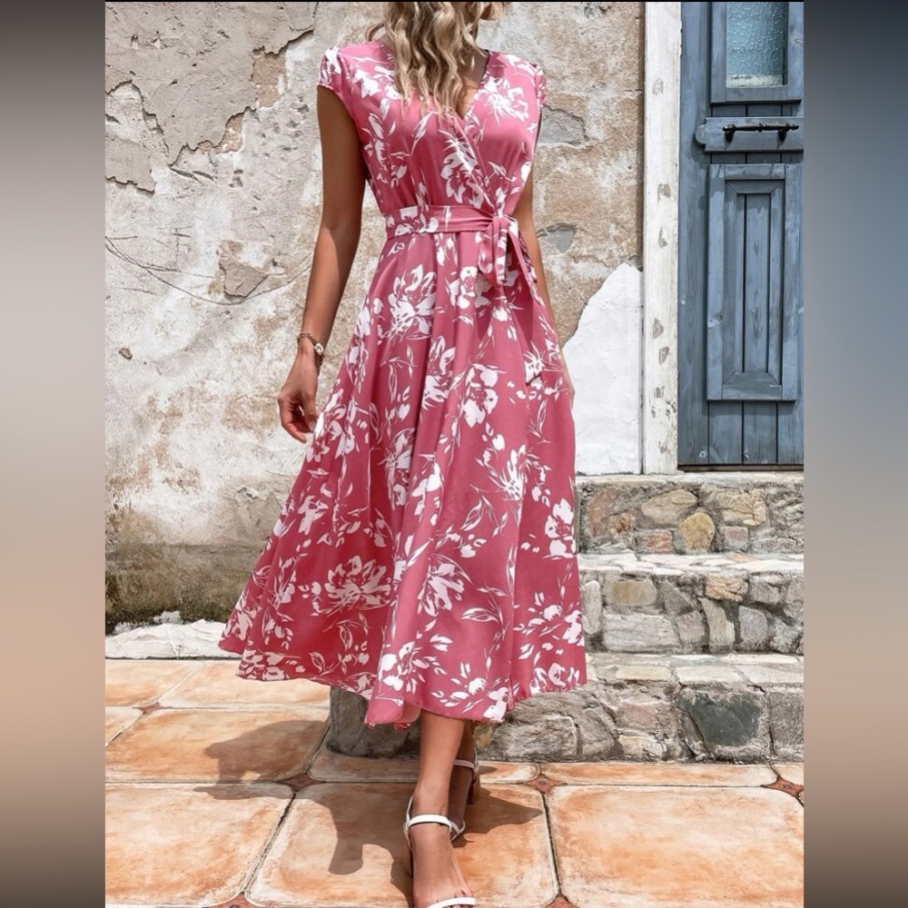 Boho pink floral print wrap dress - Picture 10 of 10